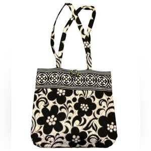 Vera Bradley Day & Night Tote - Black and White Floral Geometric Design